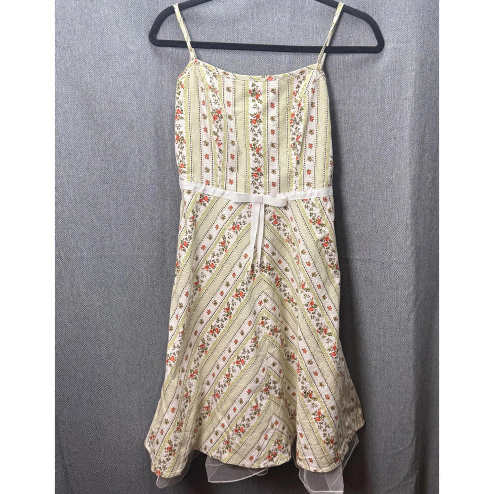 I.N. San Francisco Juniors 5 Dress Green‎ White Orange Floral Y2K